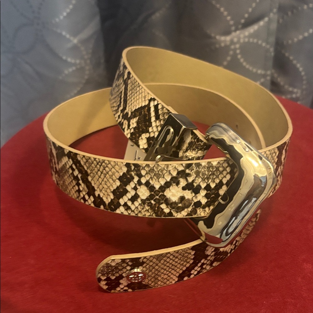 NICOLE MILLER Snakeskin Pattern Belt with Silver Buckle